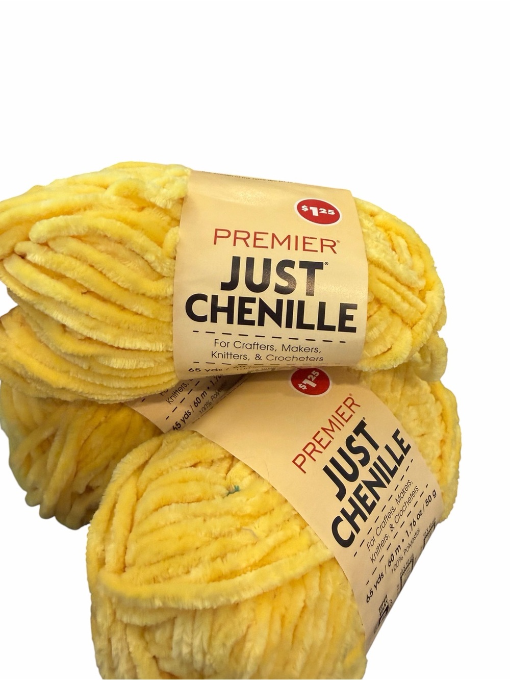 Premier Just Chenille Yarn 3 Skeins #2017-14 Pastel Yellow Lemon Super Bulky 6